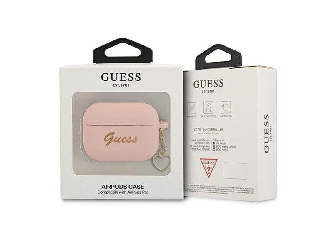 Capa para AirPods Pro Guess GUAPLSCHSP rosa/rosa com pingente de coração em silicone