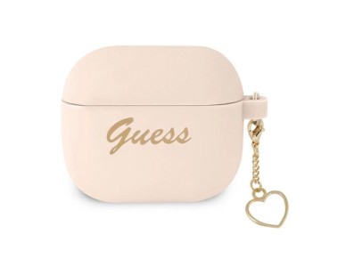 Funda Guess GUA3LSCHSP para AirPods 3, color rosa/rosa, de silicona, con dije de coraz�n, colecci�n 