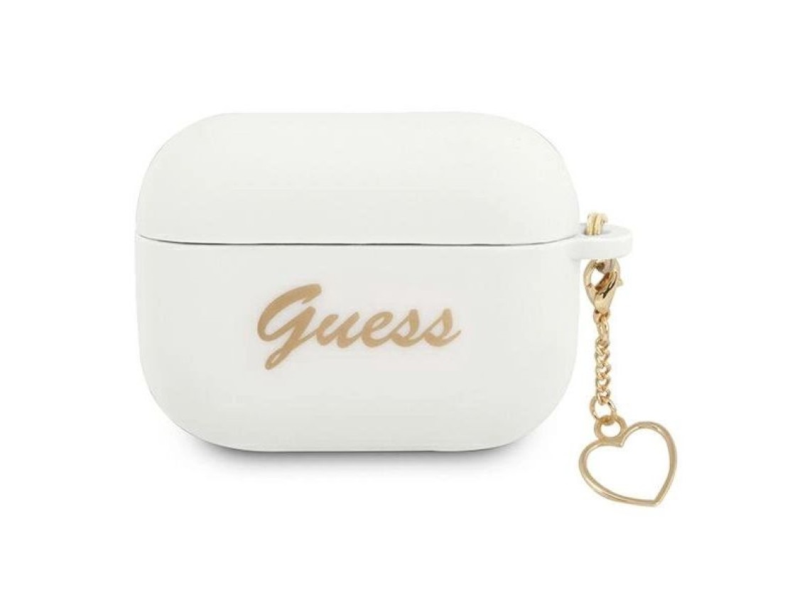 Capa Guess GUAPLSCHSH para AirPods Pro, branca/branca, em silicone, com pingente de coração.