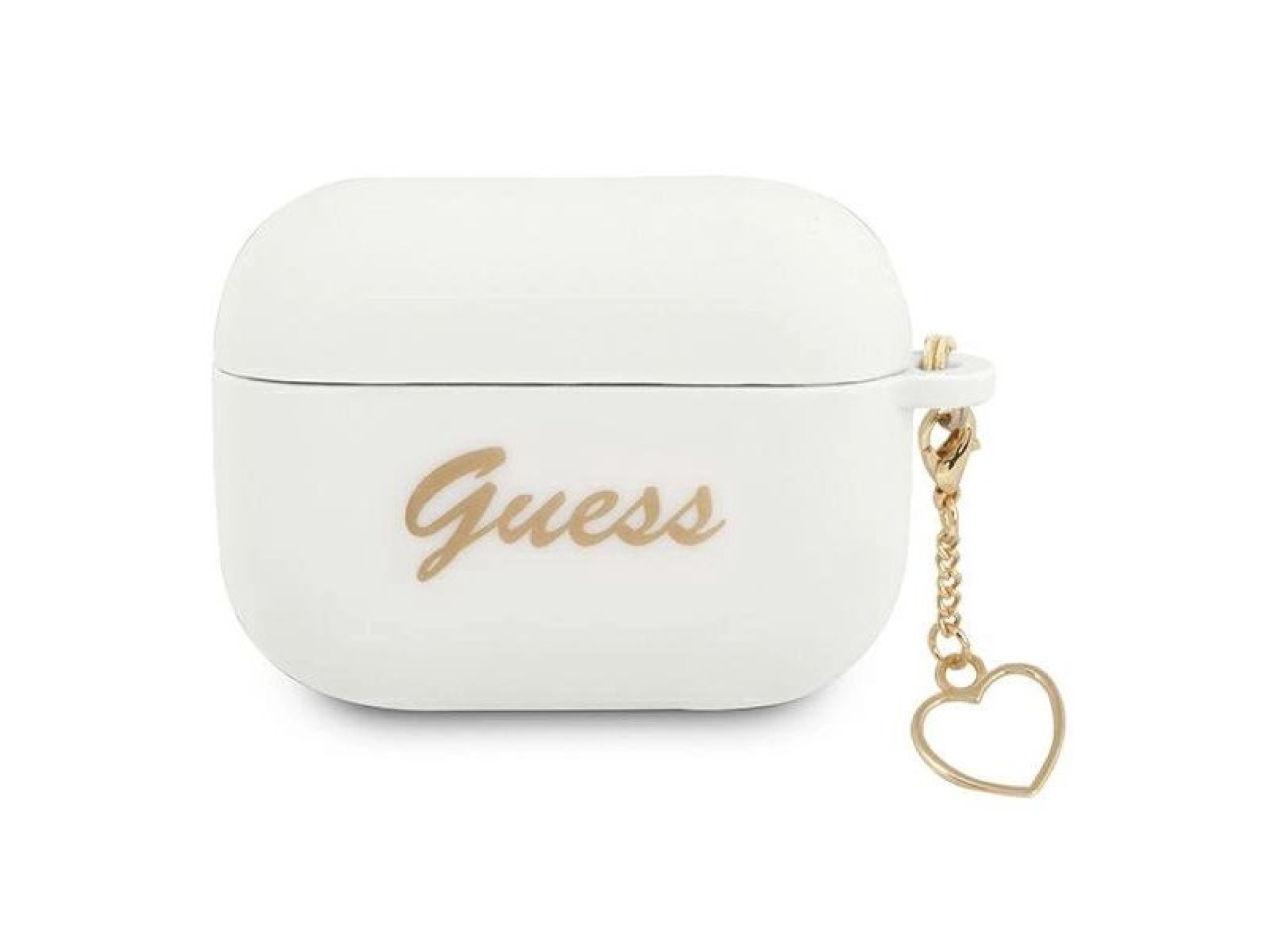 Capa Guess GUAPLSCHSH para AirPods Pro, branca/branca, em silicone, com pingente de coração.