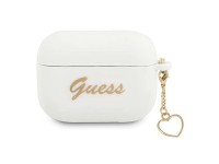 Capa Guess GUAPLSCHSH para AirPods Pro, branca/branca, em silicone, com pingente de cora��o.