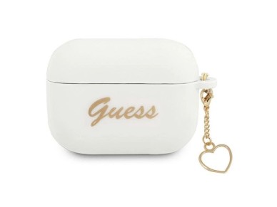 Capa Guess GUAPLSCHSH para AirPods Pro, branca/branca, em silicone, com pingente de cora��o.