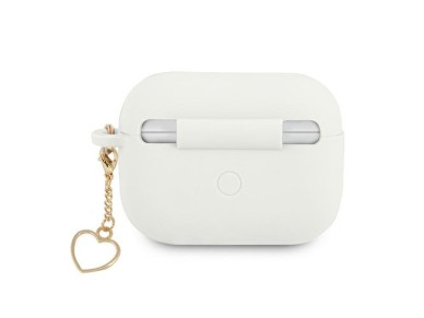 Capa Guess GUAPLSCHSH para AirPods Pro, branca/branca, em silicone, com pingente de cora��o.