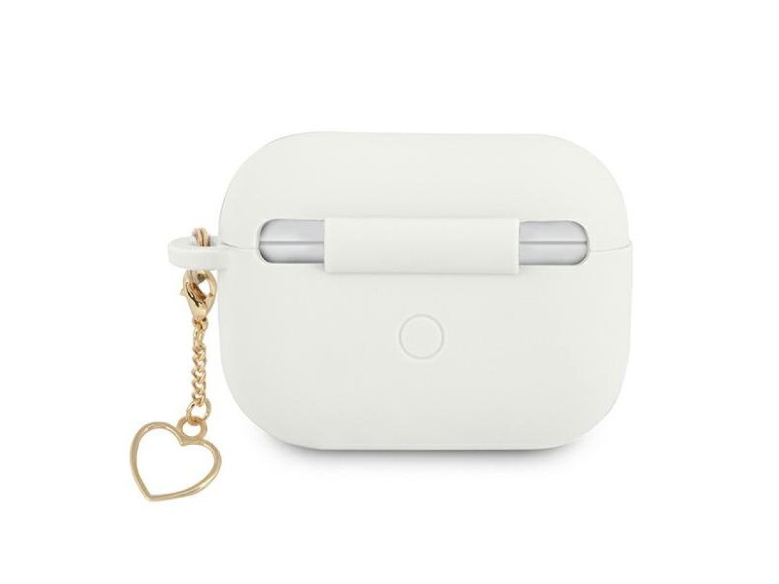 Capa Guess GUAPLSCHSH para AirPods Pro, branca/branca, em silicone, com pingente de coração.