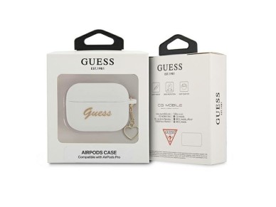 Capa Guess GUAPLSCHSH para AirPods Pro, branca/branca, em silicone, com pingente de cora��o.