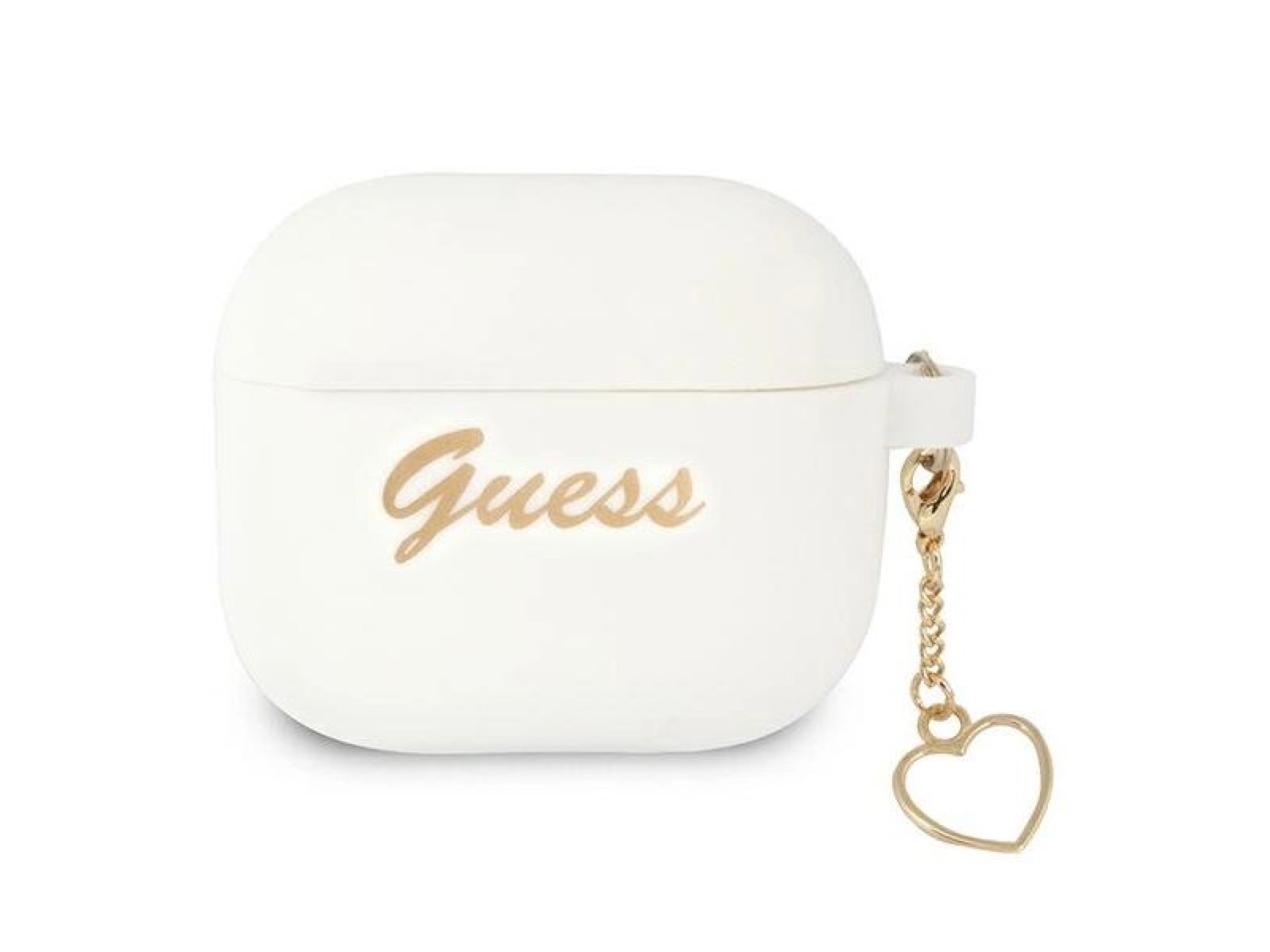 Capa Guess GUA3LSCHSH para AirPods 3, branca/branca, em silicone, com pingente de coração.