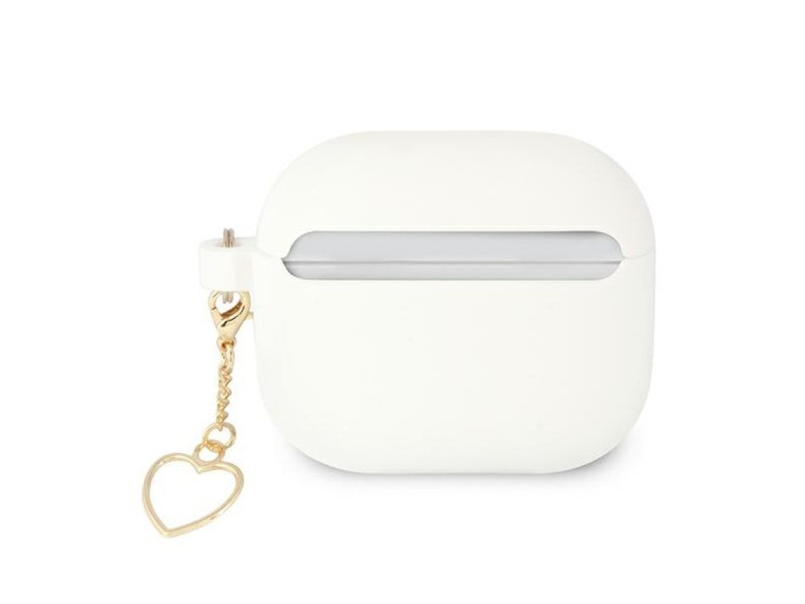 Capa Guess GUA3LSCHSH para AirPods 3, branca/branca, em silicone, com pingente de coração.