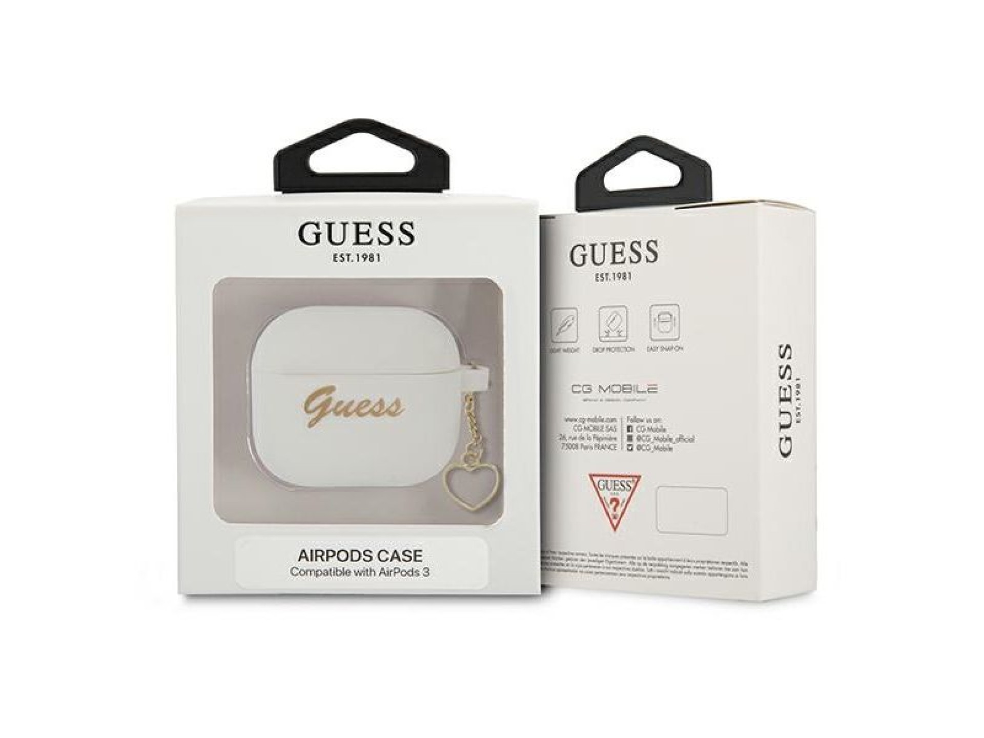 Capa Guess GUA3LSCHSH para AirPods 3, branca/branca, em silicone, com pingente de coração.