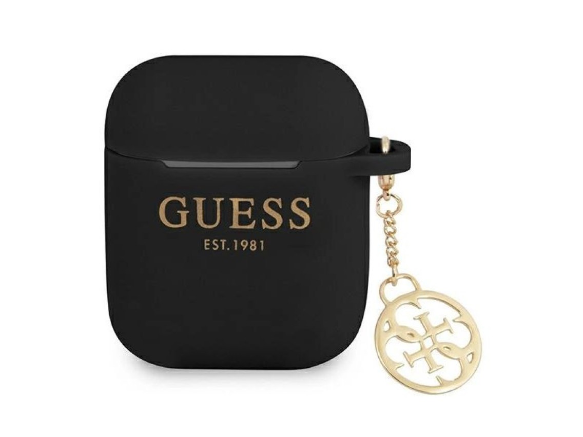 Capa para AirPods 1/2 Guess GUA2LSC4EK, preta/preta, em silicone, coleção 4G.