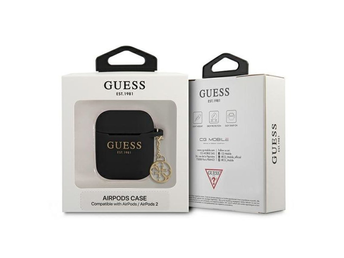 Capa para AirPods 1/2 Guess GUA2LSC4EK, preta/preta, em silicone, coleção 4G.