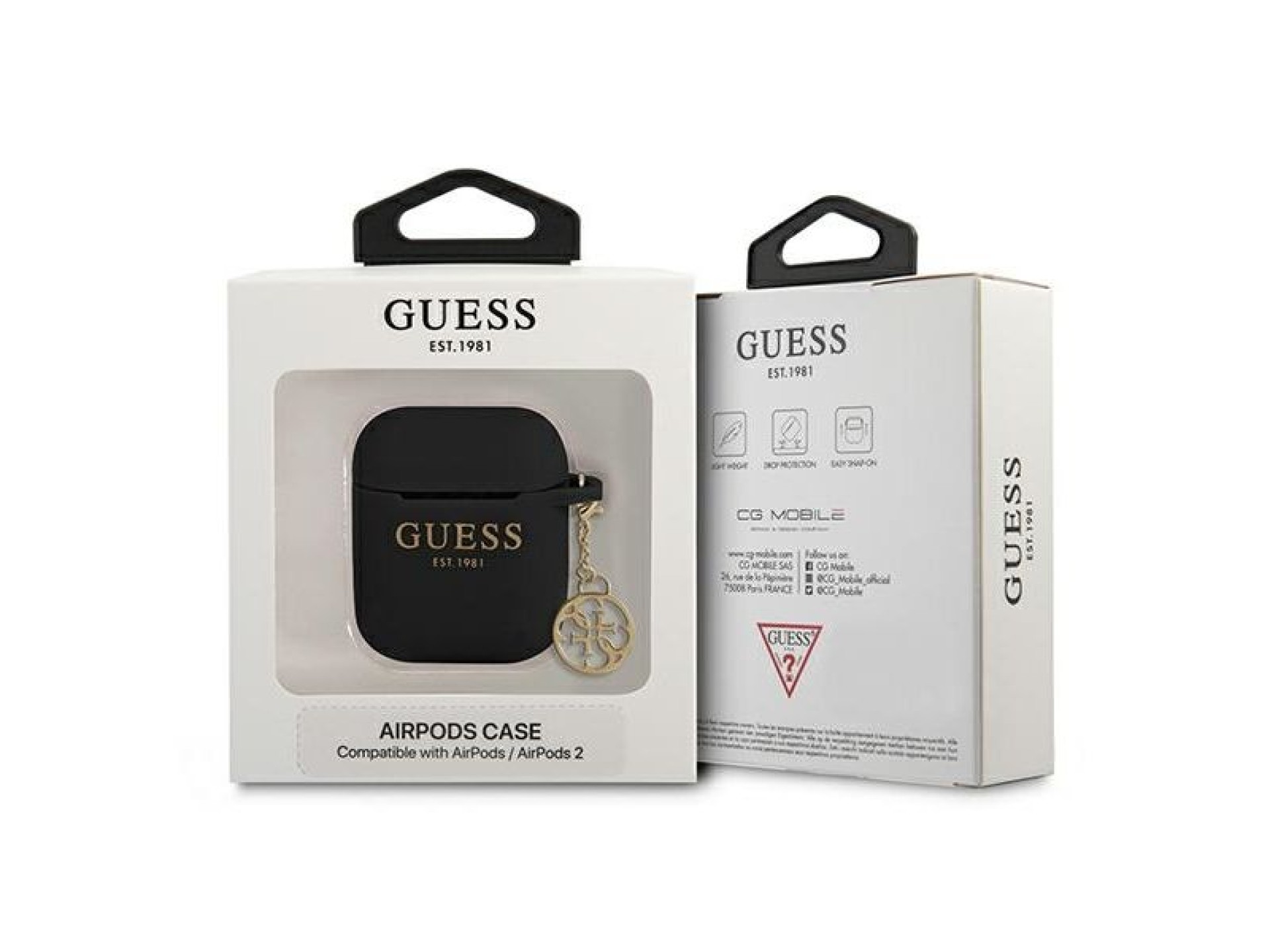 Capa para AirPods 1/2 Guess GUA2LSC4EK, preta/preta, em silicone, coleção 4G.