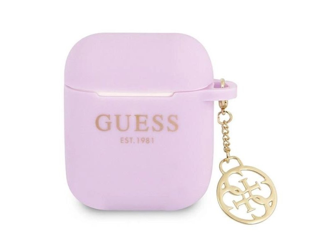 Capa para AirPods 1/2 Guess GUA2LSC4EU, roxa/com pingente de silicone roxo, coleção 4G