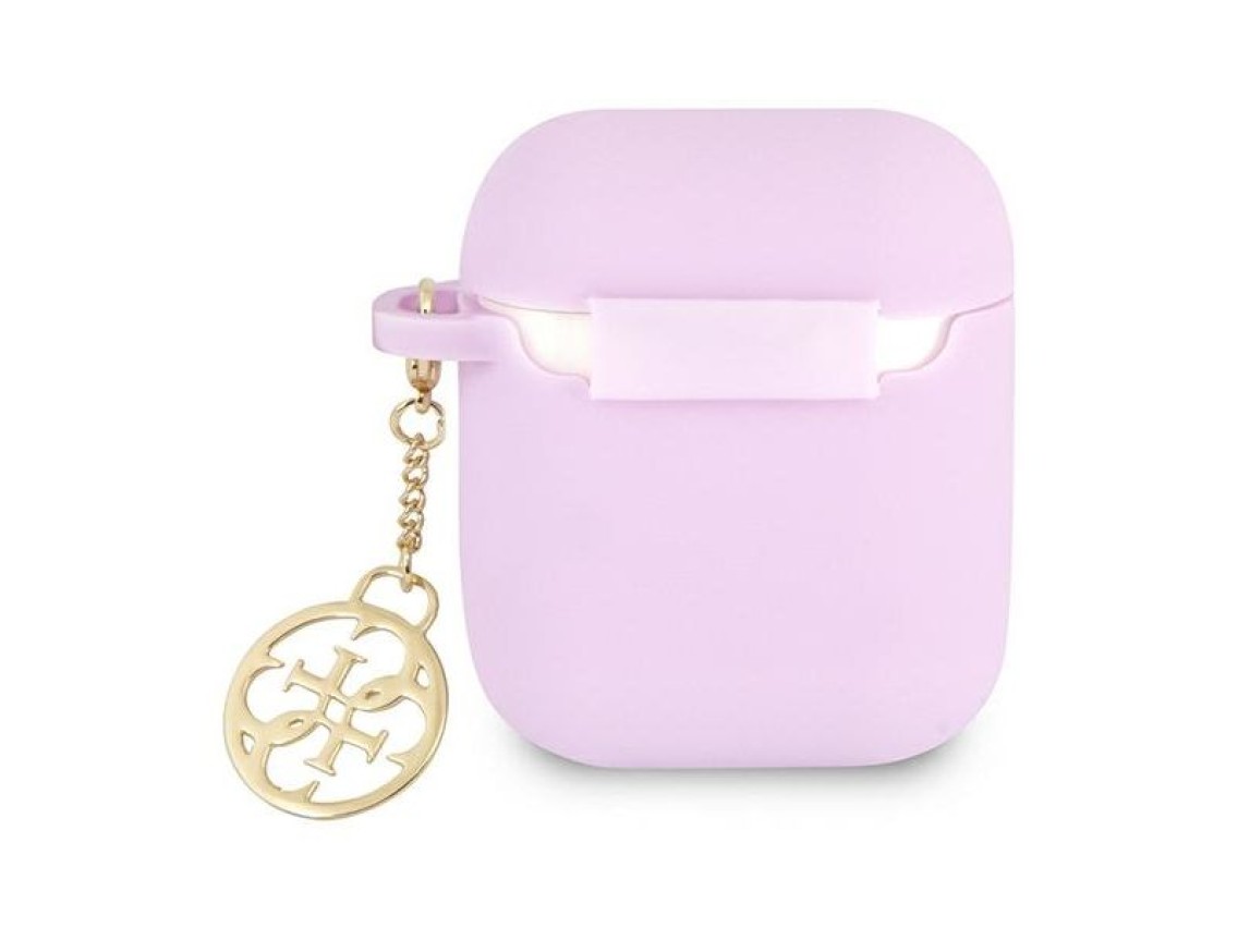 Capa para AirPods 1/2 Guess GUA2LSC4EU, roxa/com pingente de silicone roxo, coleção 4G