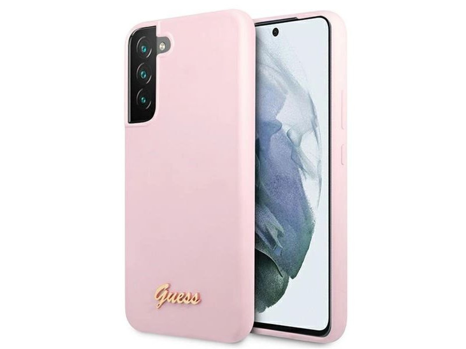 Capa rígida de silicone com logotipo metálico Guess GUHCS22MLSLMGLA S22+ S906 lavanda/lavanda