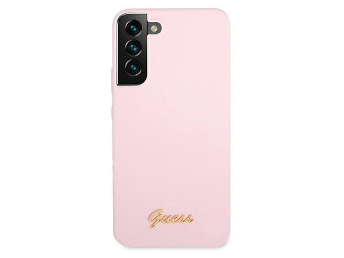 Capa rígida de silicone com logotipo metálico Guess GUHCS22MLSLMGLA S22+ S906 lavanda/lavanda