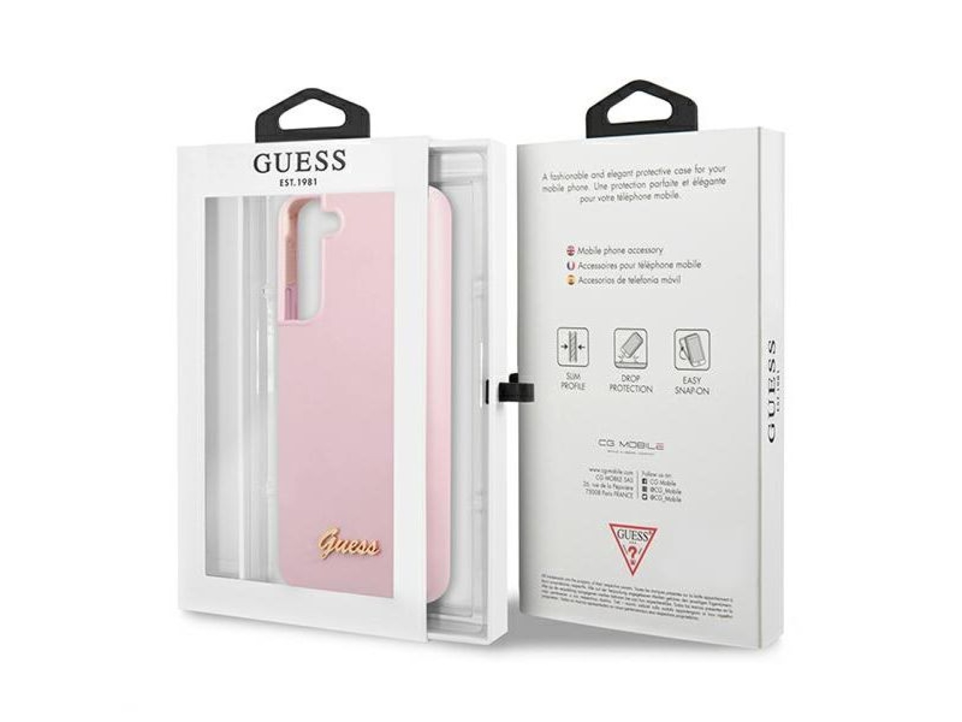 Capa rígida de silicone com logotipo metálico Guess GUHCS22MLSLMGLA S22+ S906 lavanda/lavanda