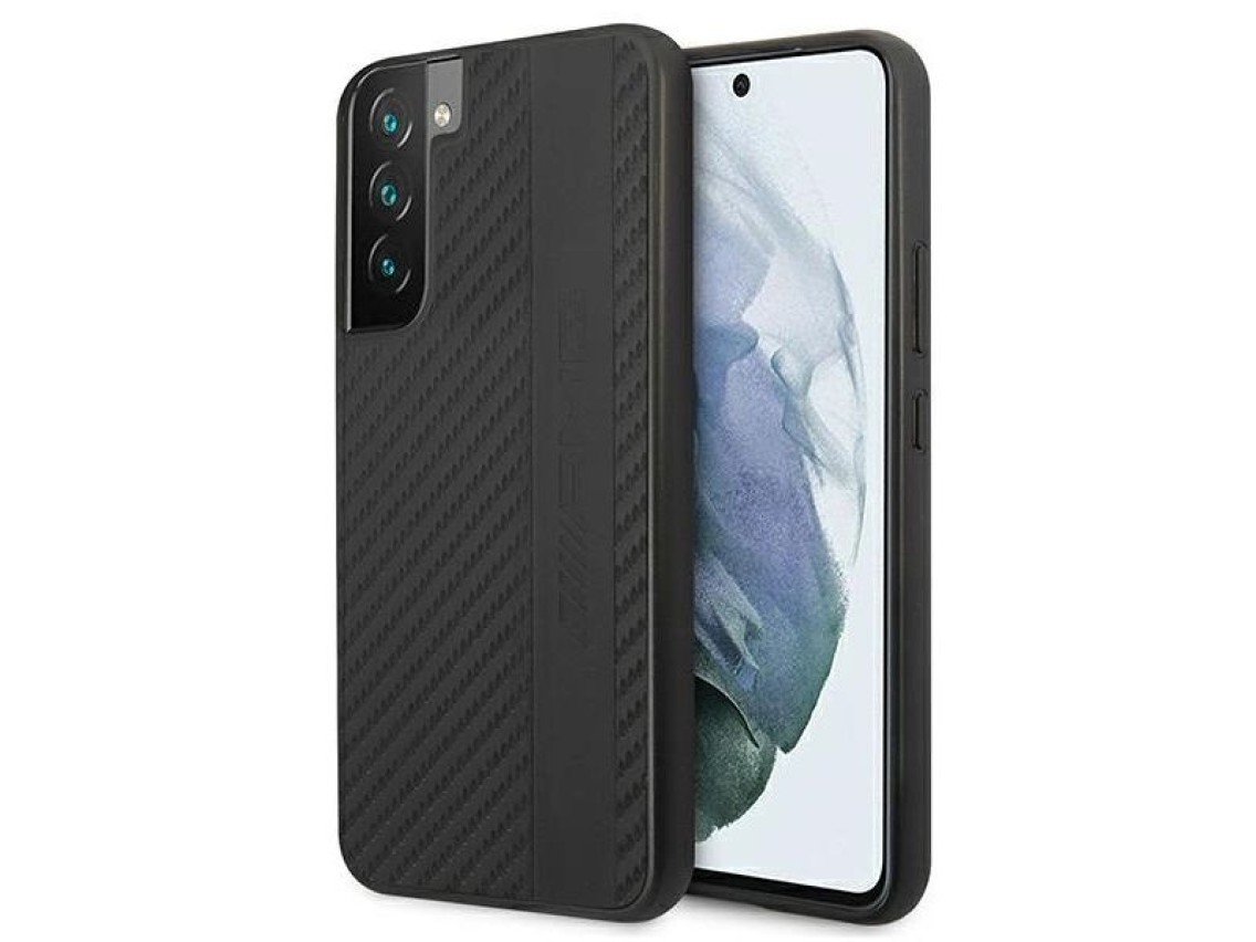 Capa AMG com listras de fibra de carbono e relevo para Samsung Galaxy S22+ - Preta