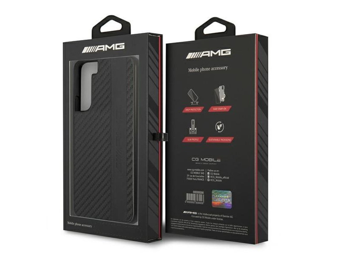 Capa AMG com listras de fibra de carbono e relevo para Samsung Galaxy S22+ - Preta