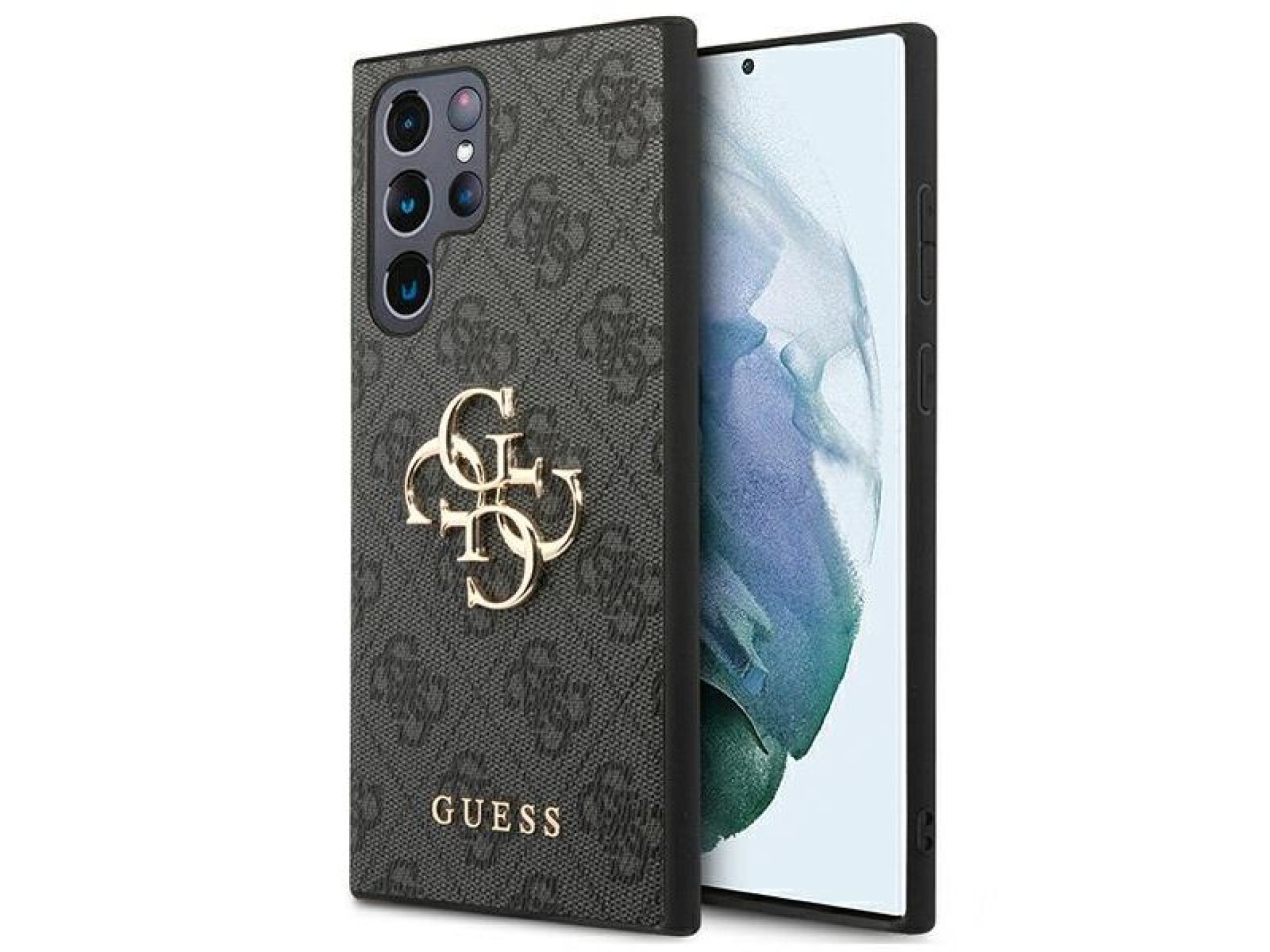 Estuche rígido Guess GUHCS22L4GMGGR S908 S22 Ultra szary/gris 4G con logotipo metálico grande