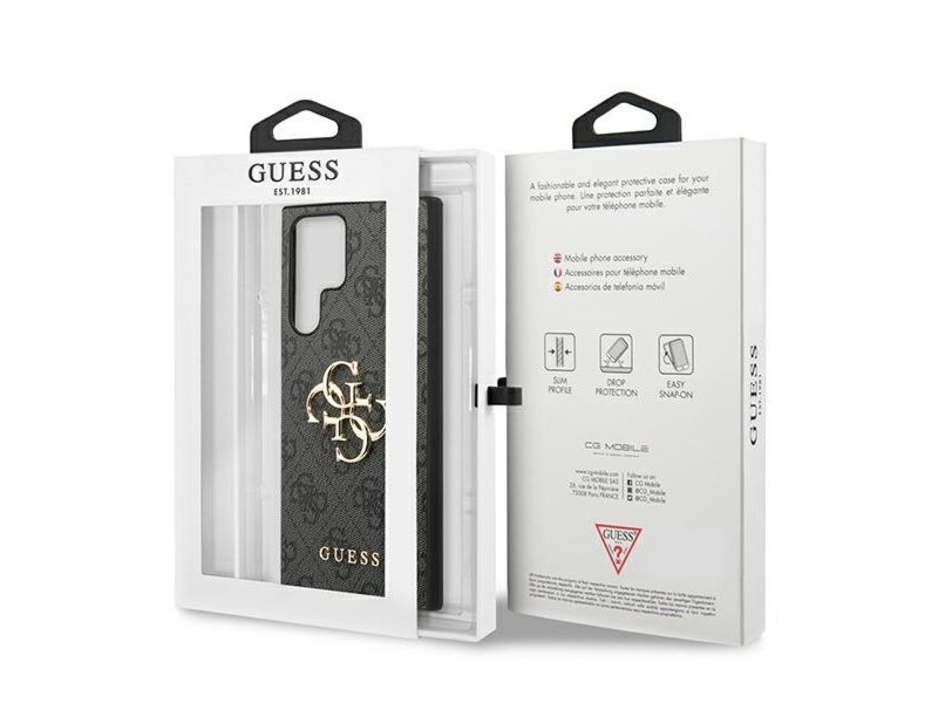 Estuche rígido Guess GUHCS22L4GMGGR S908 S22 Ultra szary/gris 4G con logotipo metálico grande