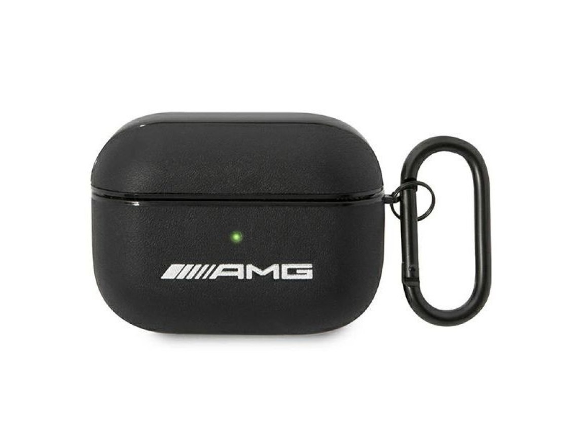 Capa AMG em couro com logo grande para AirPods Pro - preta