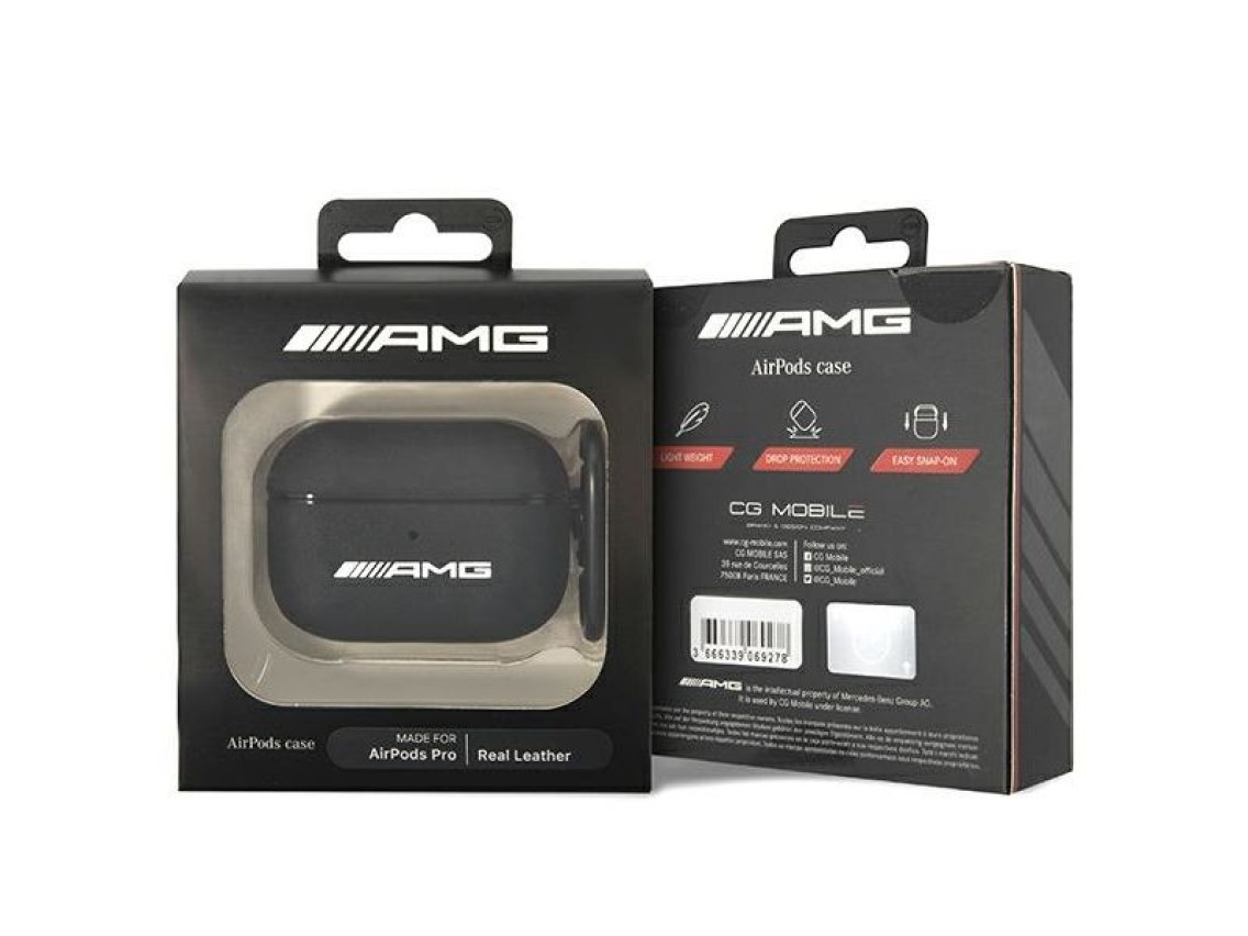 Capa AMG em couro com logo grande para AirPods Pro - preta