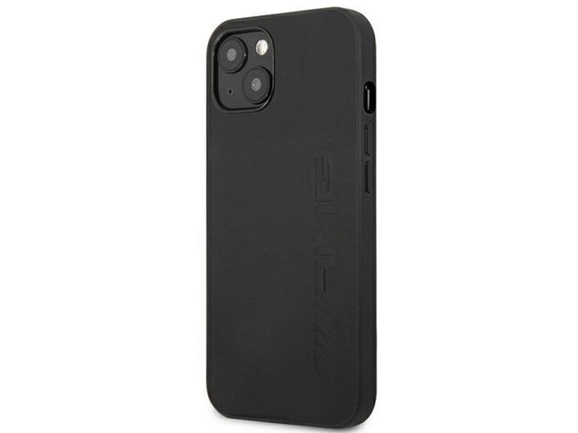 AMG AMHCP14SDOLBK iPhone 14 6.1" negro / funda rígida de cuero negro con estampado en caliente