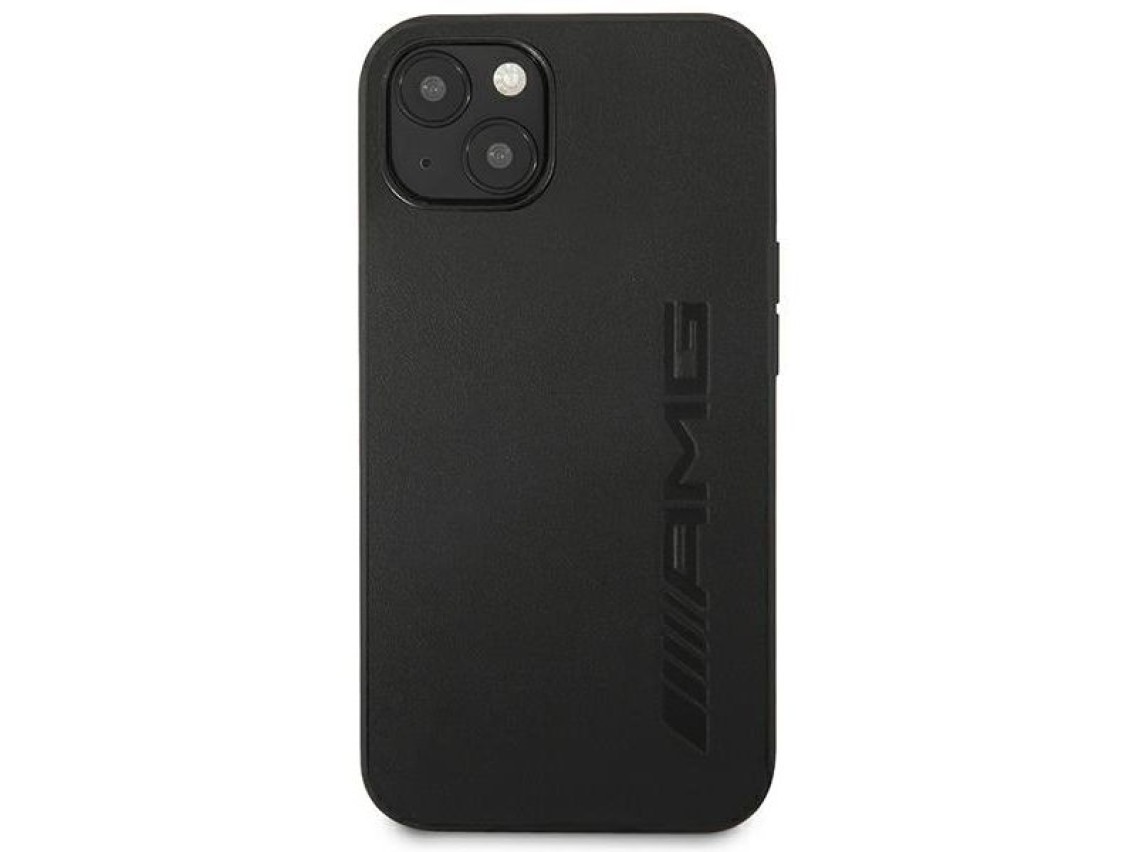AMG AMHCP14SDOLBK iPhone 14 6.1" negro / funda rígida de cuero negro con estampado en caliente