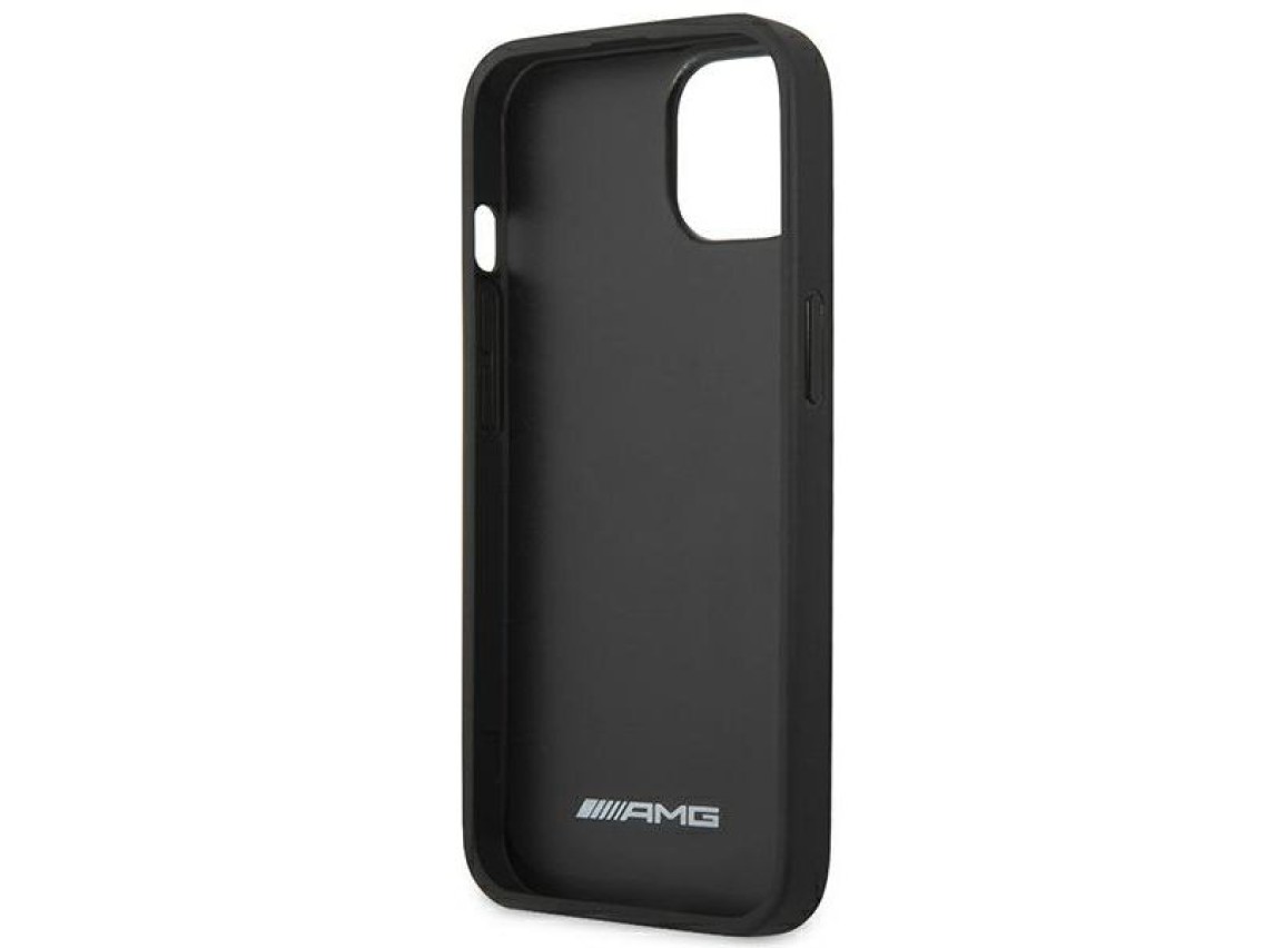 AMG AMHCP14SDOLBK iPhone 14 6.1" negro / funda rígida de cuero negro con estampado en caliente