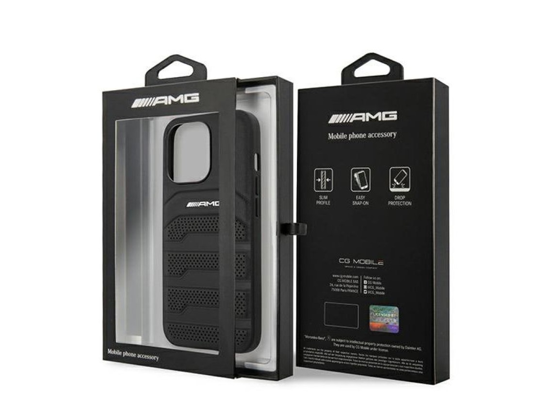 AMG AMHCP14XGSEBK iPhone 14 Pro Max 6,7 "black / black hardcase Leather Debossed Lines