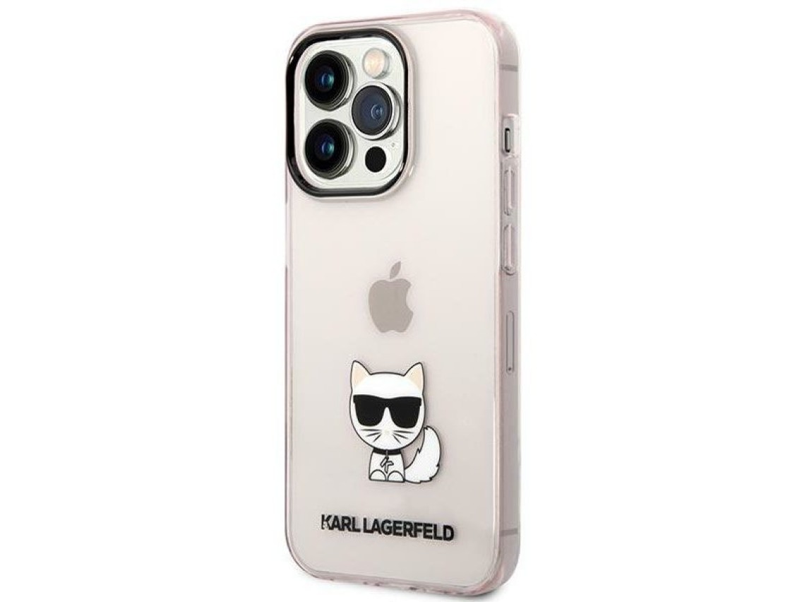 Capa para iPhone 14 Pro Max com estampa Choupette, de Karl Lagerfeld - Rosa