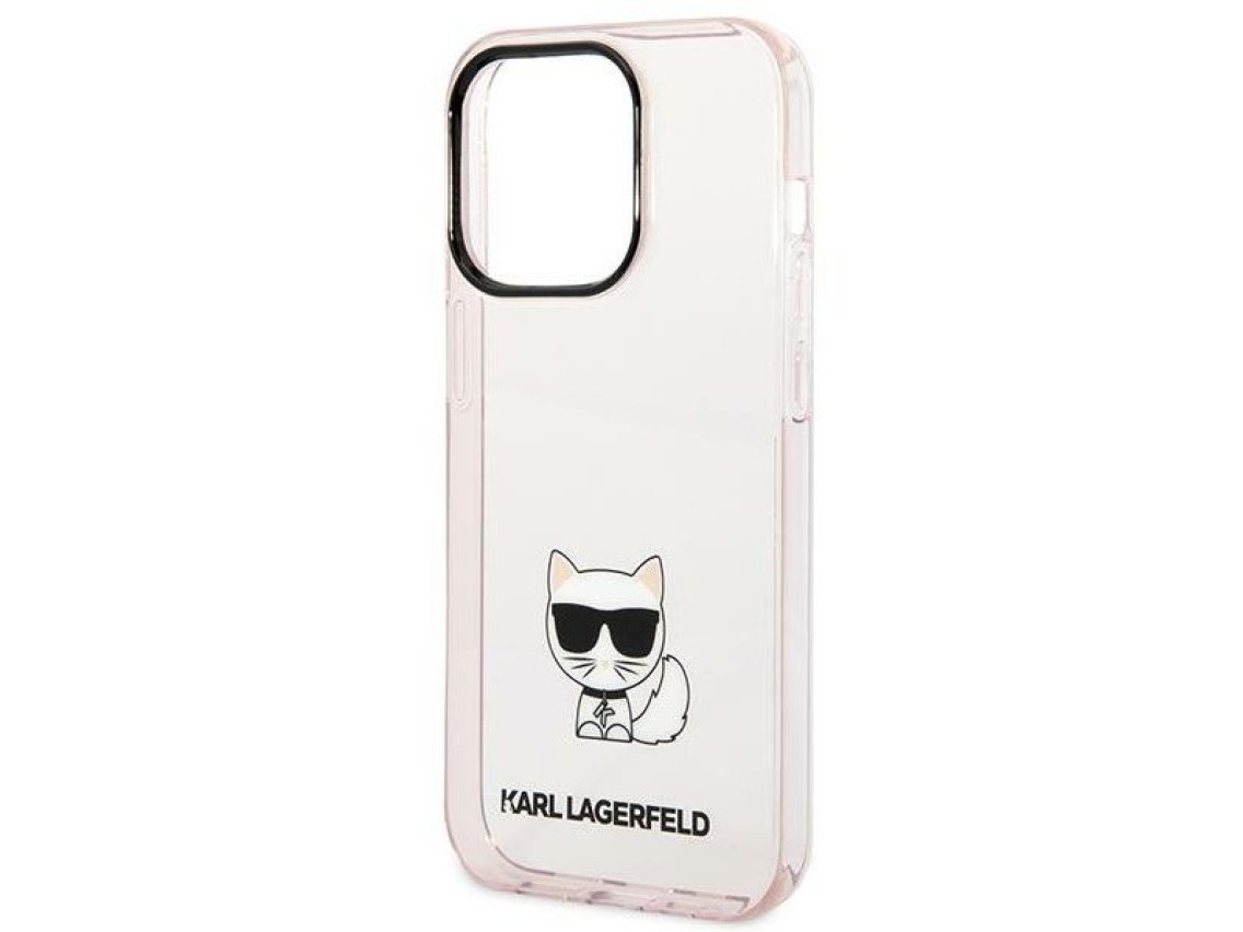 Capa para iPhone 14 Pro Max com estampa Choupette, de Karl Lagerfeld - Rosa