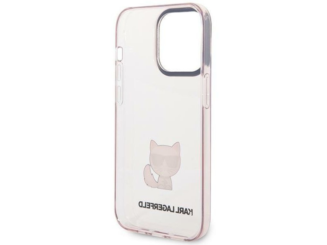Capa para iPhone 14 Pro Max com estampa Choupette, de Karl Lagerfeld - Rosa