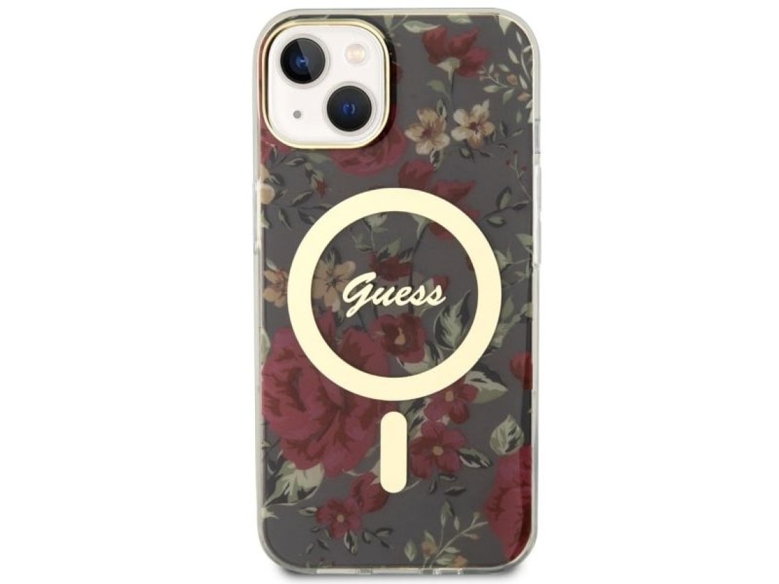 Guess Flower MagSafe case for iPhone 14 - green