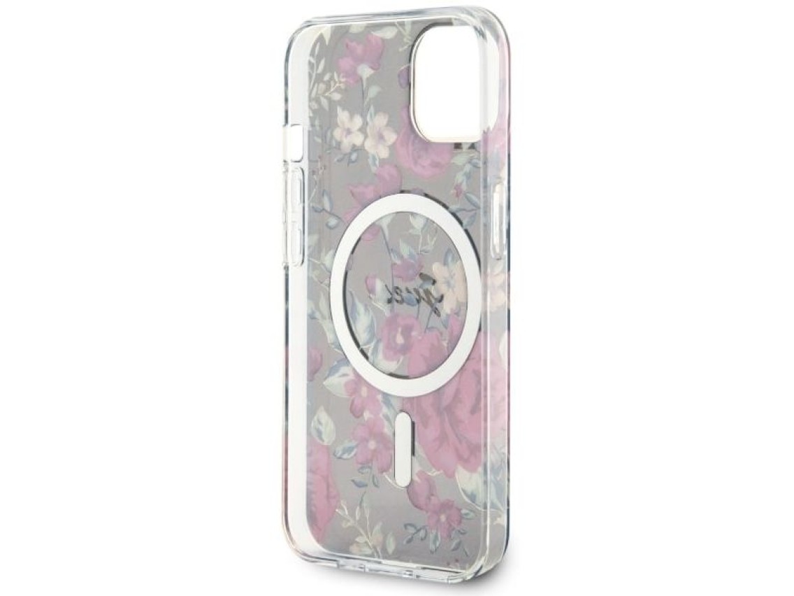 Guess Flower MagSafe case for iPhone 14 - green