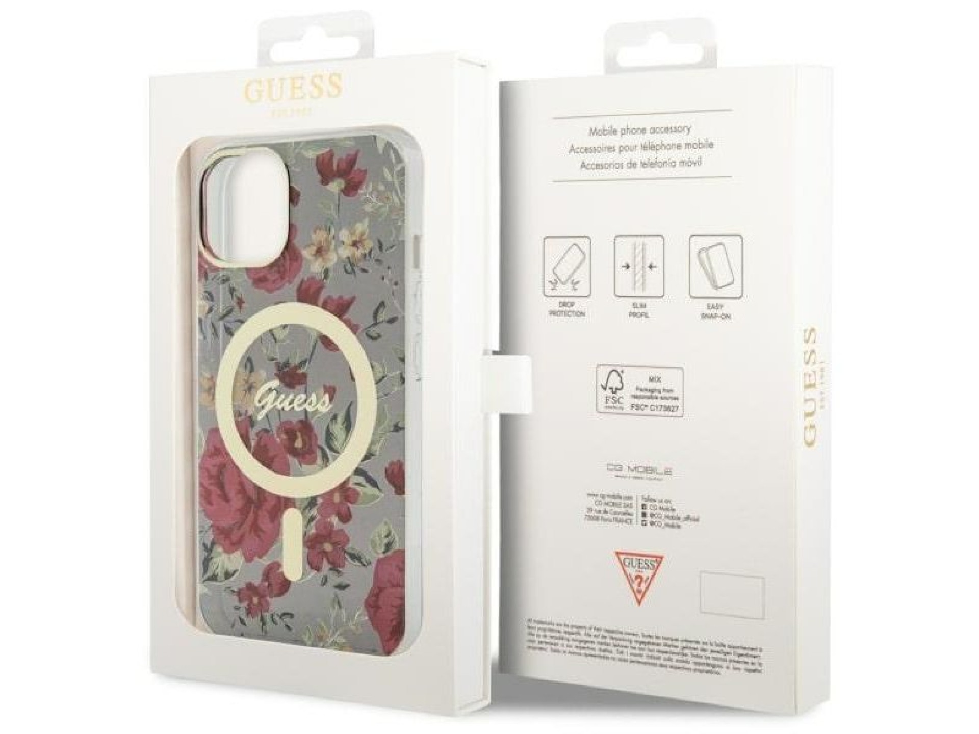 Guess Flower MagSafe case for iPhone 14 - green