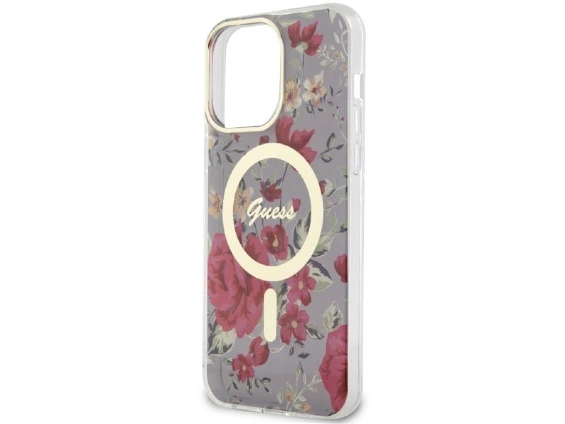 Funda rígida Guess GUHMP14XHCFWSA para iPhone 14 Pro Max de 6,7" en color verde/caqui con diseño flo