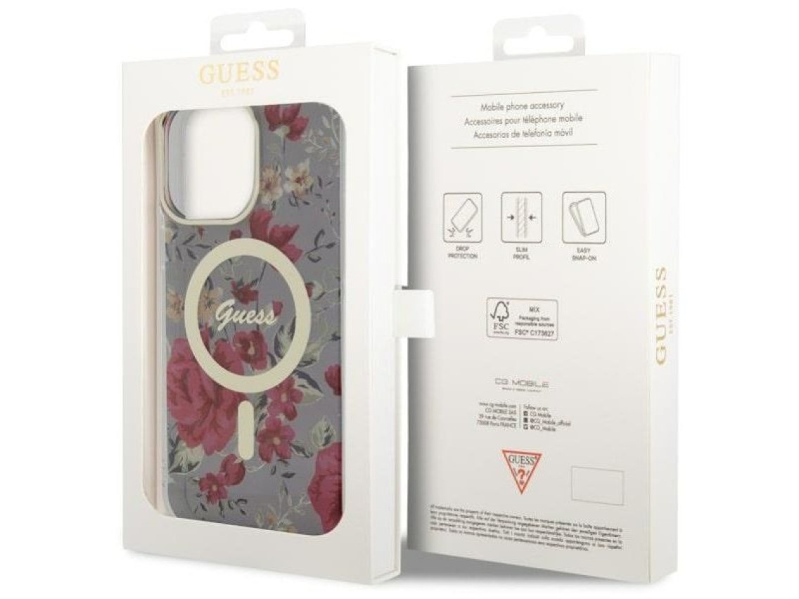 Funda rígida Guess GUHMP14XHCFWSA para iPhone 14 Pro Max de 6,7" en color verde/caqui con diseño flo