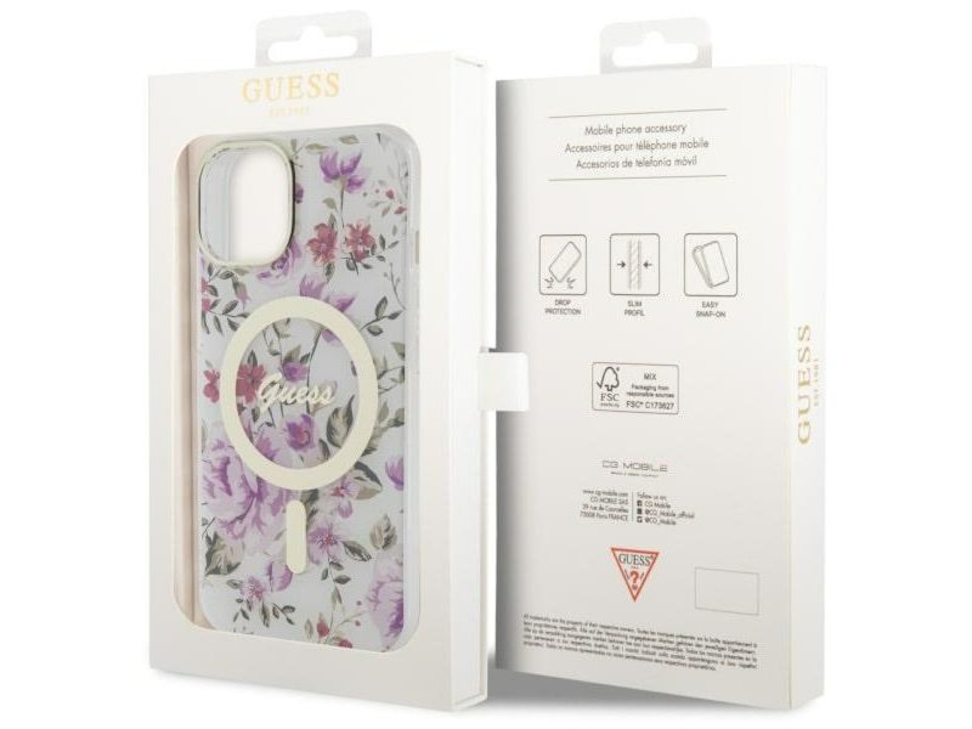 Funda Guess Flower MagSafe para iPhone 14 - transparente