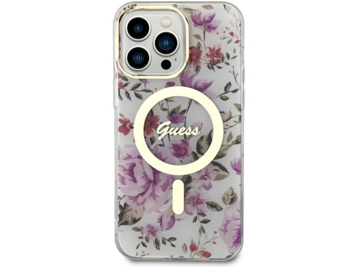Guess GUHMP14LHCFWST iPhone 14 Pro 6.1" transparent hardcase Flower MagSafe