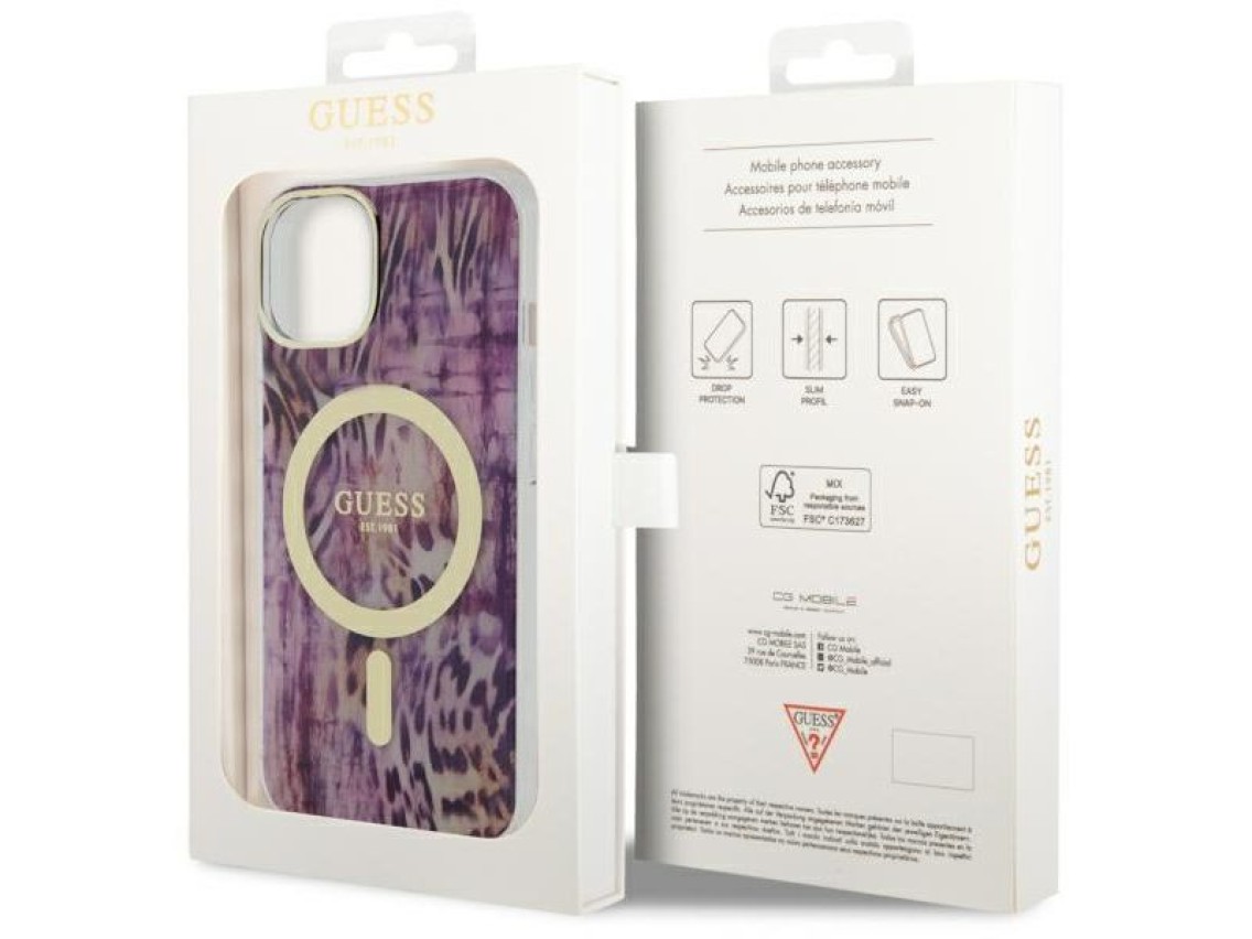 Guess Leopard MagSafe case for iPhone 14 - pink