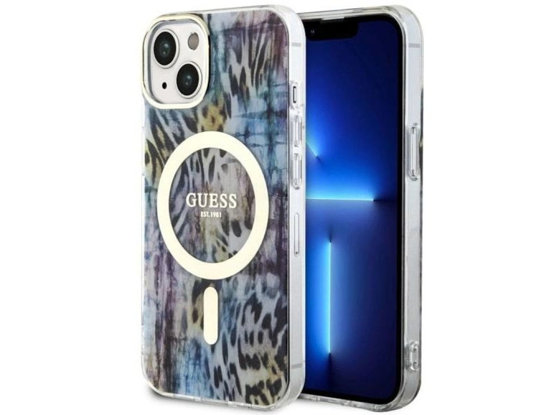 Funda Guess Leopard MagSafe para iPhone 14 - azul