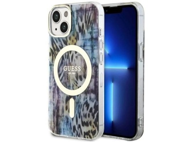 Guess Leopard MagSafe case for iPhone 14 - blue Guess Leopard MagSafe case for iPhone 14 - blue