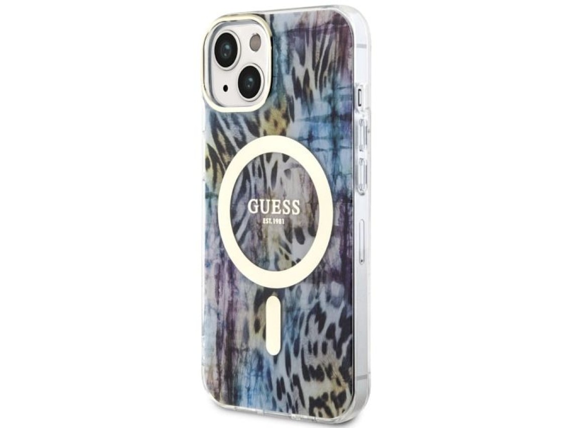 Funda Guess Leopard MagSafe para iPhone 14 - azul