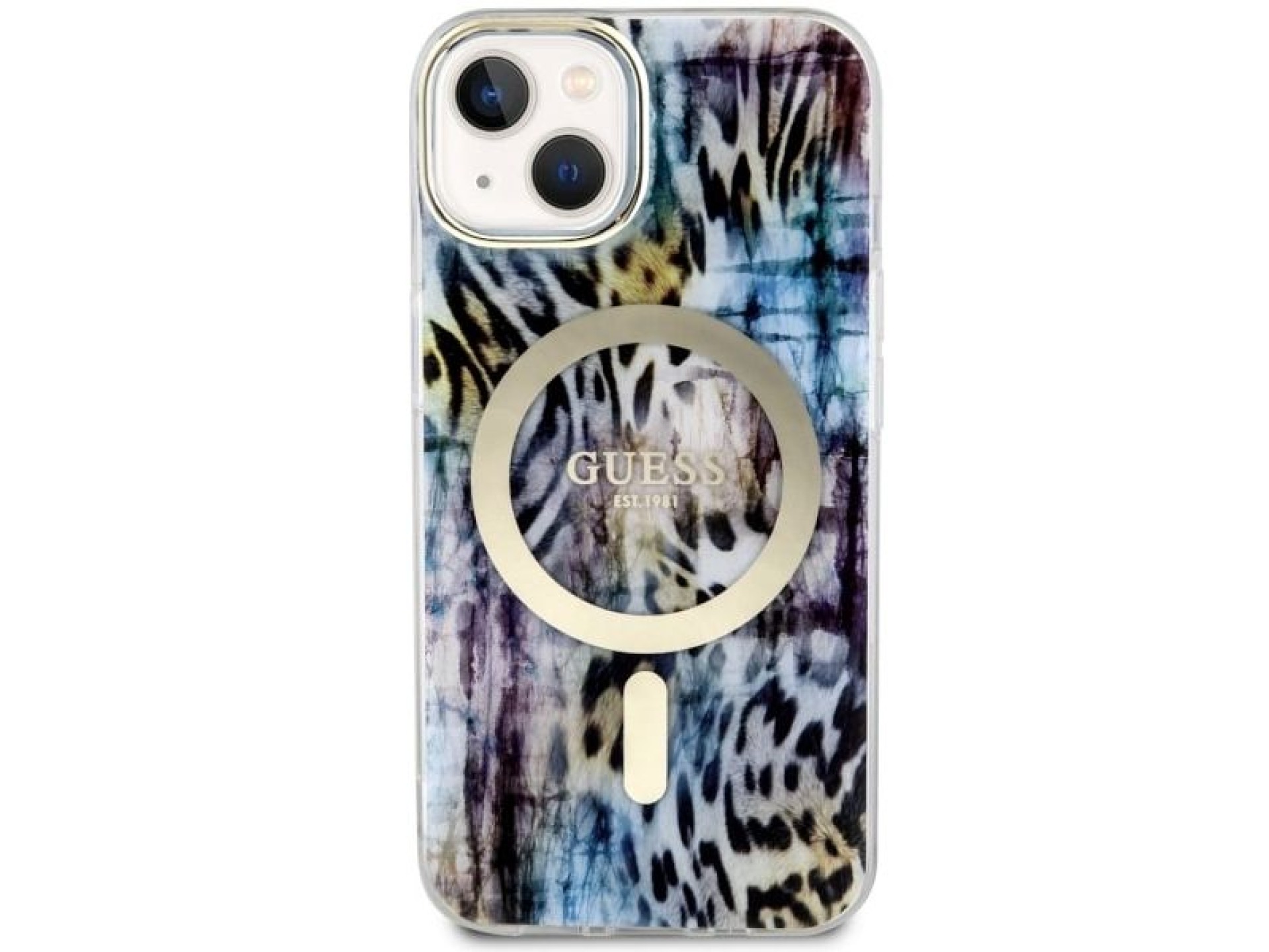 Funda Guess Leopard MagSafe para iPhone 14 - azul