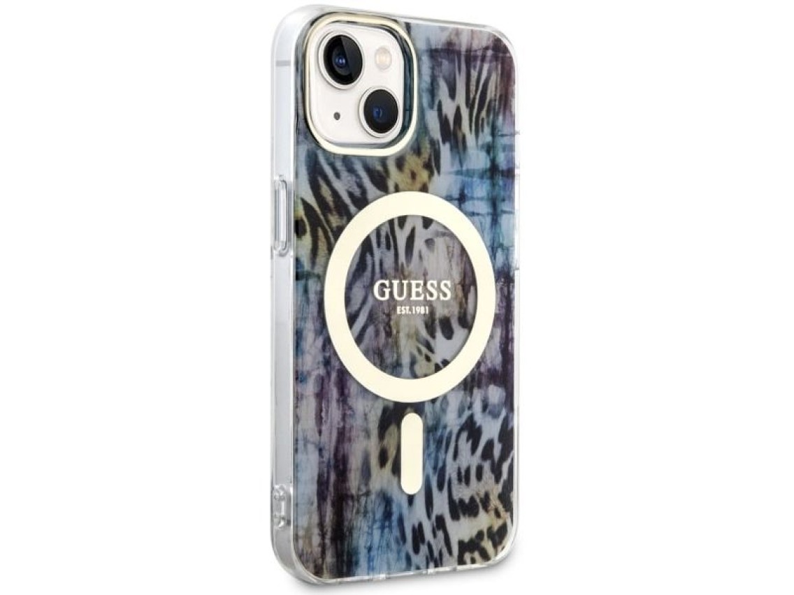 Funda Guess Leopard MagSafe para iPhone 14 - azul