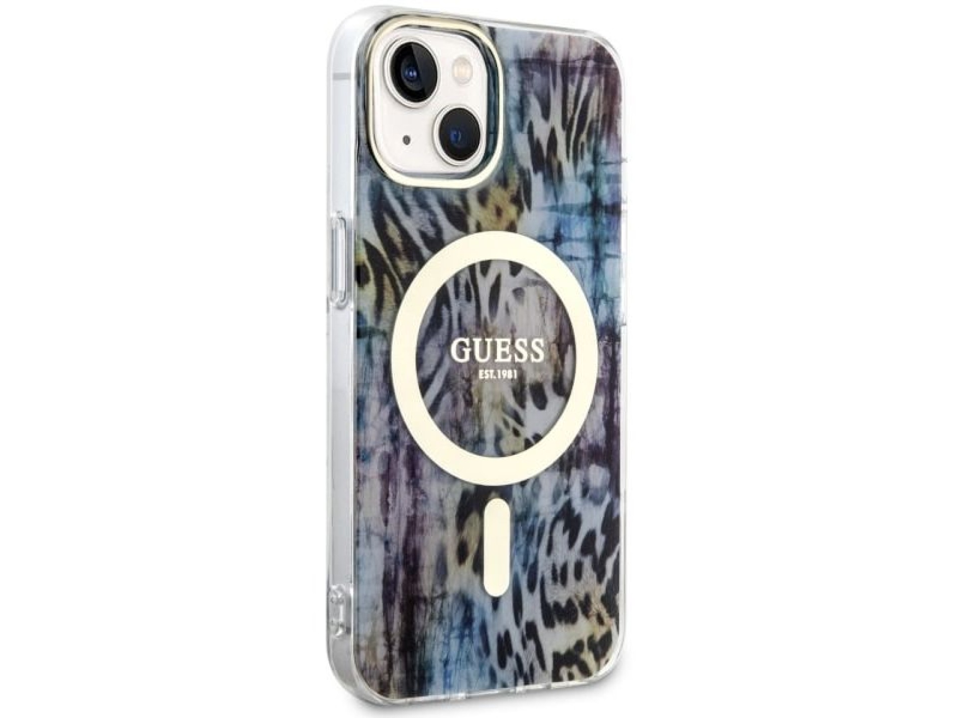 Funda Guess Leopard MagSafe para iPhone 14 - azul