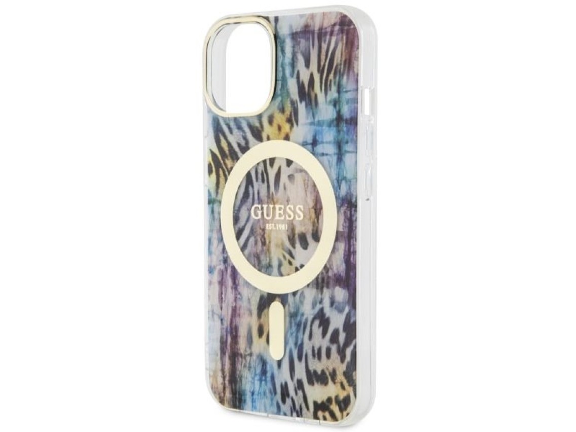 Funda Guess Leopard MagSafe para iPhone 14 - azul