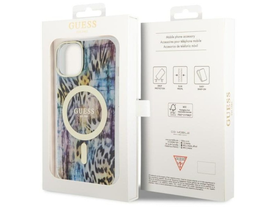Funda Guess Leopard MagSafe para iPhone 14 - azul