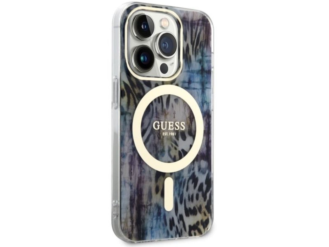 Guess GUHMP14LHLEOPWB iPhone 14 Pro 6.1" blue/blue hardcase Leopard MagSafe